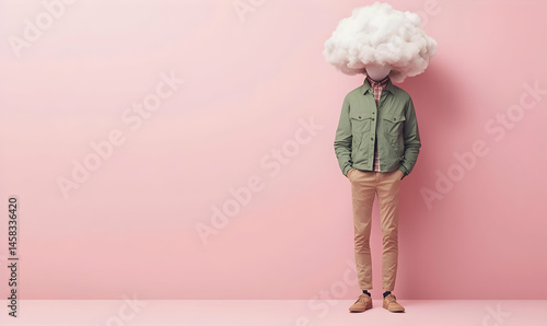 Wallpaper Mural Man with Cloud Head Standing Against Pink Background Torontodigital.ca