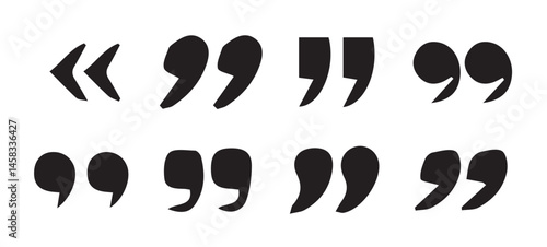 uotes icon vector set. Quotemarks outline, speech marks, inverted commas or talking marks collection.Talk bubble speech icon. Quotation signs isolated on white background. Vector illustration eps 10.