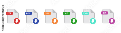 File format extensions. doc, xls, ppt, pdf file format document icons. File format vector icons, editable file format icons