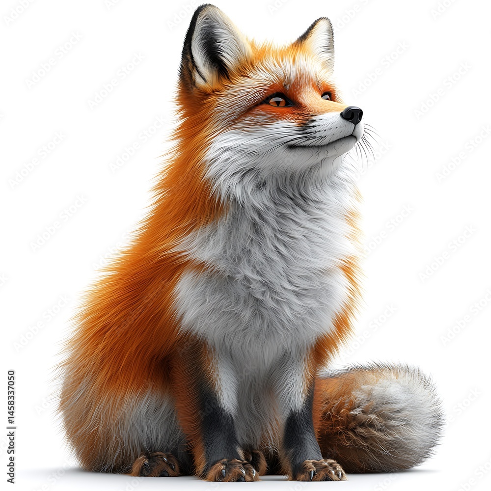 Obraz premium Beautiful Fox Sitting Posing Looking Upwards High Resolution Images Isolated