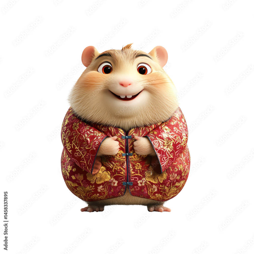 Adorable Cartoon Hamster in Traditional Chinese Clothing