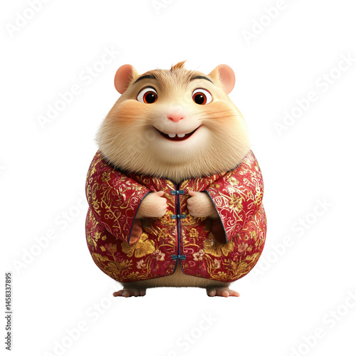 Obraz na płótnie Adorable Cartoon Hamster in Traditional Chinese Clothing w salonie