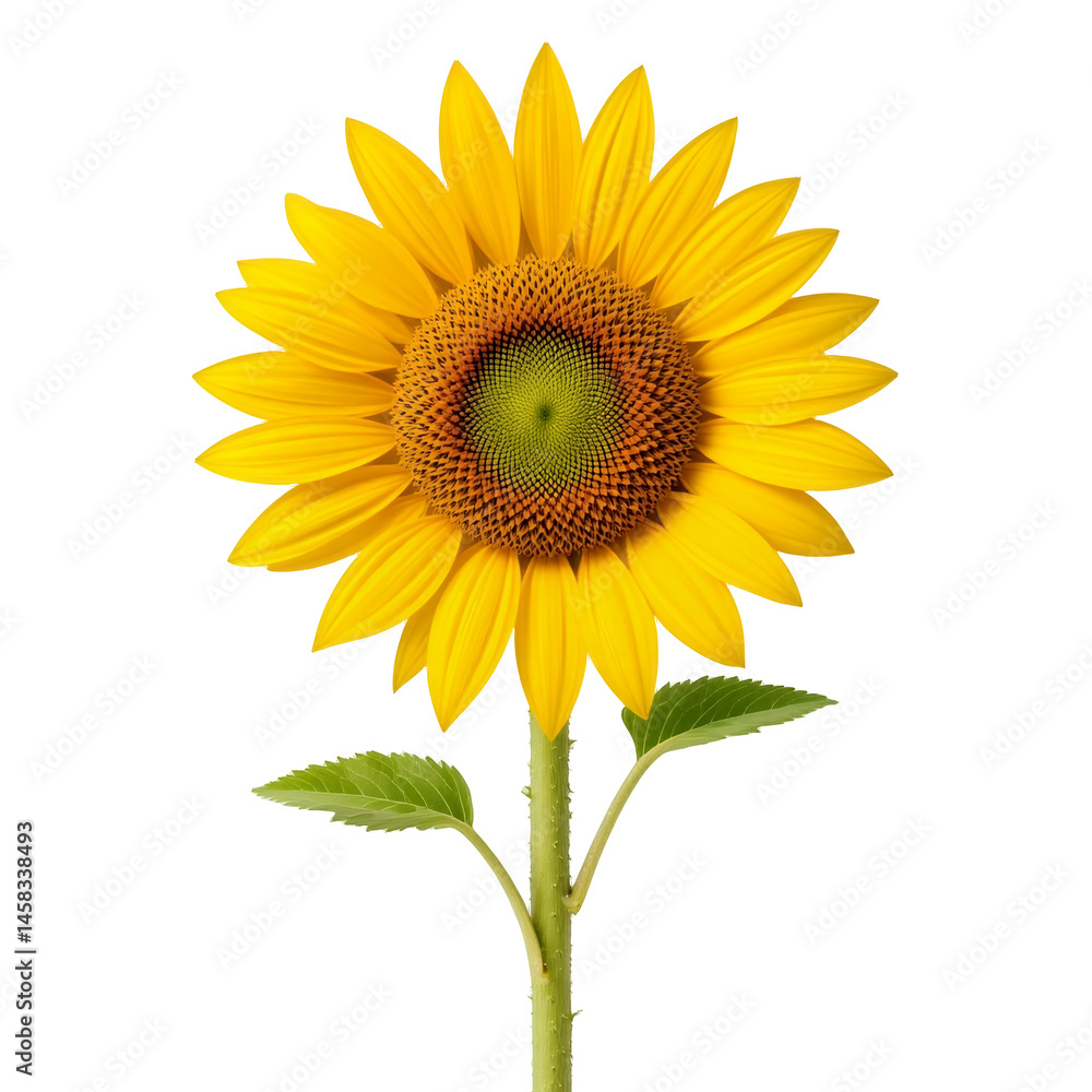 Obraz premium Radiant Single Sunflower Bloom Isolated Against a Pristine White Backdrop