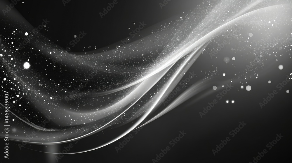Obraz premium Silver Wave Abstract: Glowing Curves and Subtle Sparkle