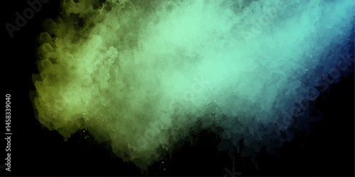 Abstract green smoke misty fog on isolated black background. Texture overlays. Paranormal mystic smoke, clouds for green and white steam on a black