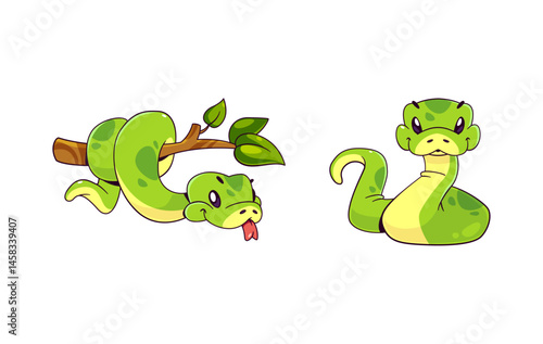 Set of cute handdrawn snakes smiling