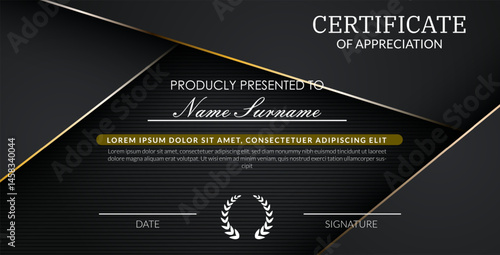creative certificate of appreciation best award template with black golden list overlap background, Use for print, certificate, diploma, graduation eps10 vector template