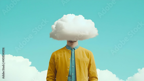 Wallpaper Mural Man with Cloud Head in Dreamy Sky Setting with Blue Background Torontodigital.ca