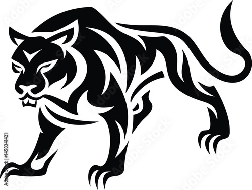 Tribal Panther Tattoo Design – Fierce Black Ink Animal Art Vector