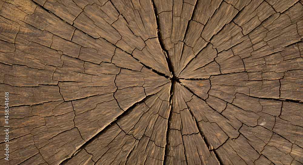 Fototapeta premium Cracked Wood Texture: Rustic Brown Cross-Section of Tree Trunk