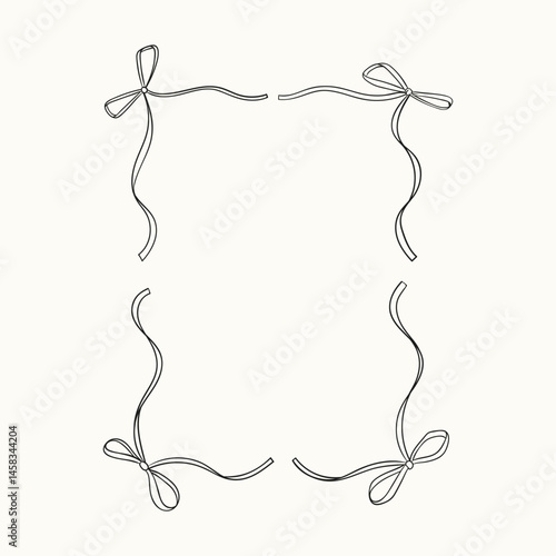 Retro frames made of ribbons and baets. Vector simple hand drawn illustration.