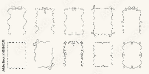 Retro frames made of ribbons and baets. Vector simple hand drawn illustration.