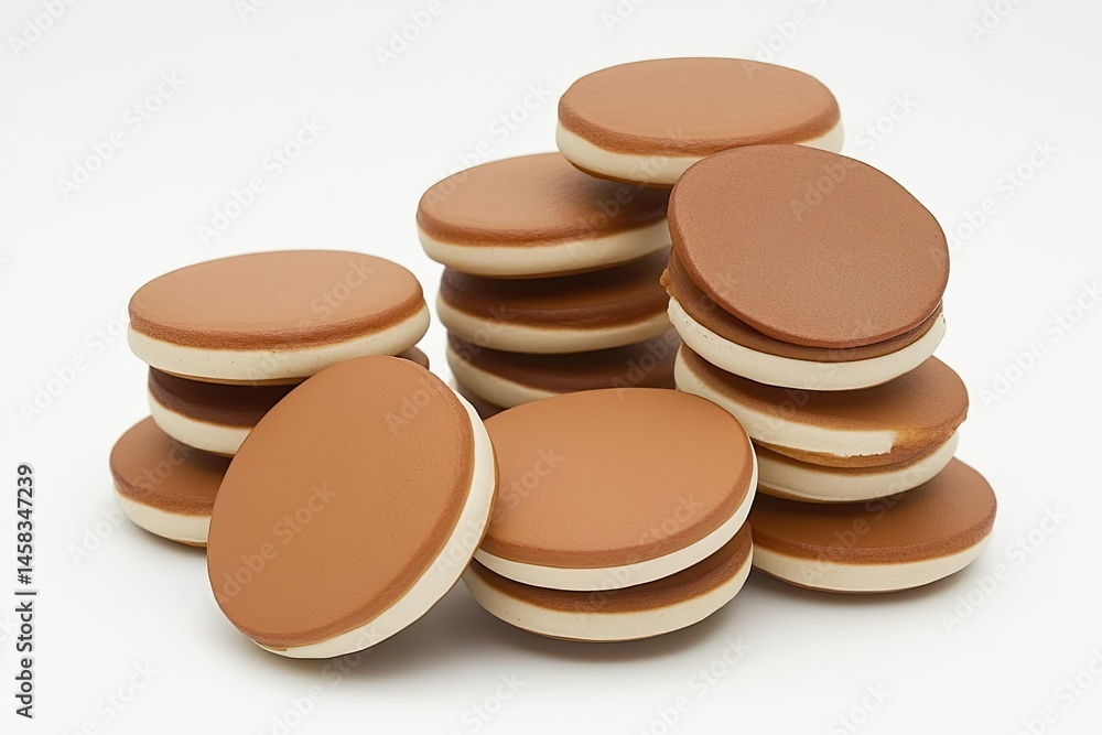 Stacked round cookies with creamy filling Stacked round cookies with creamy filling