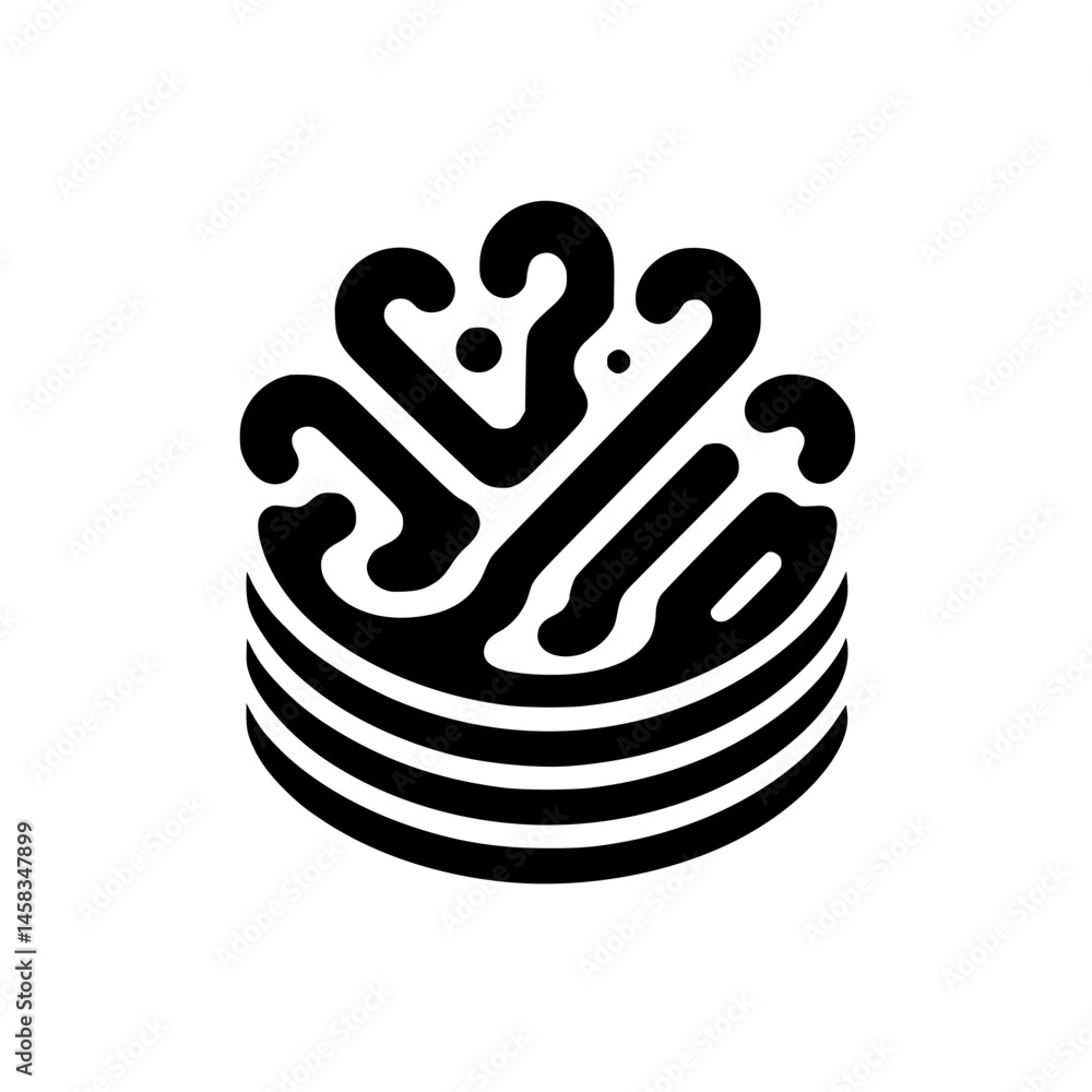 Fototapeta premium Abstract Cake Logo in Minimalist Black and White