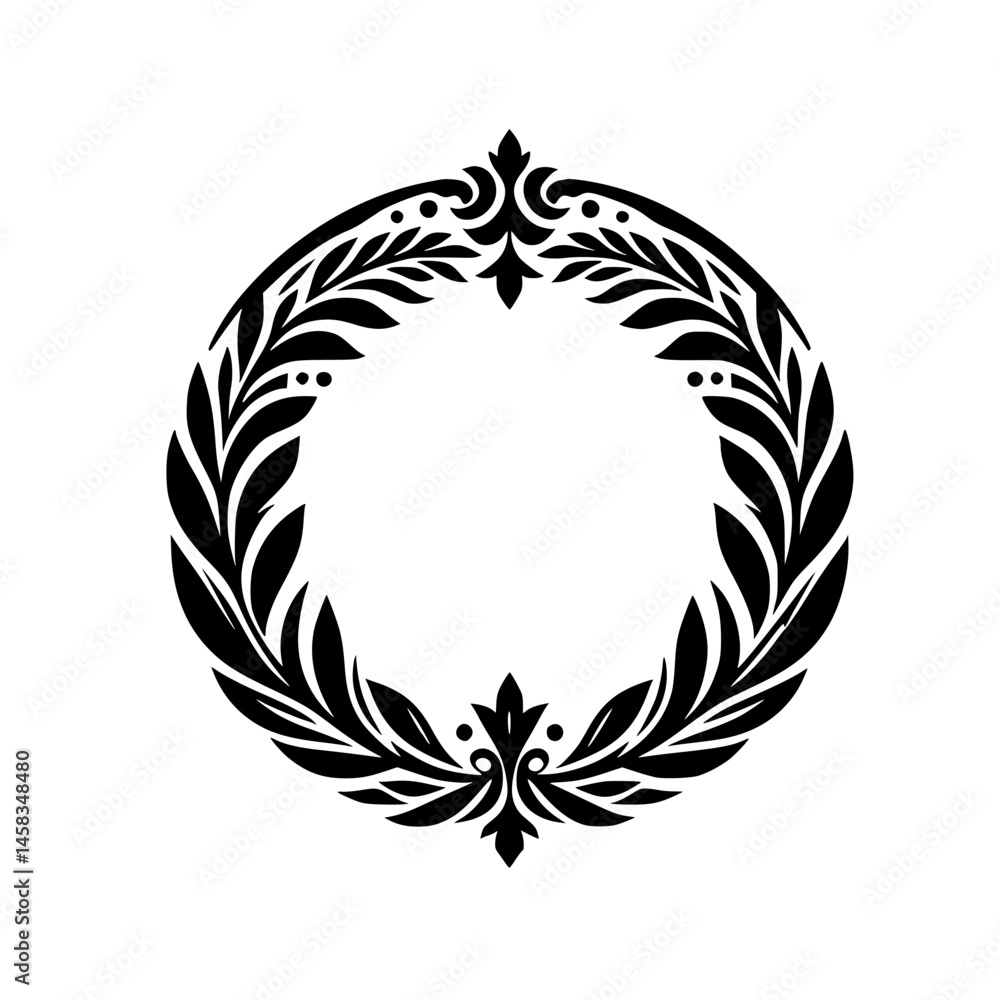 Obraz premium Elegant Black & White Laurel Wreath Illustration – Frame Design