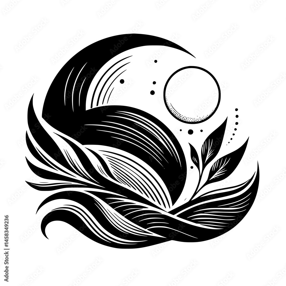 Fototapeta premium Abstract Black and White Botanical Art, Minimalist Nature Design