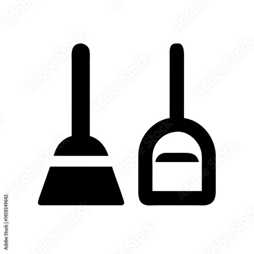 Cleaning tools, broom and dustpan, simple icon, isolated, for websites