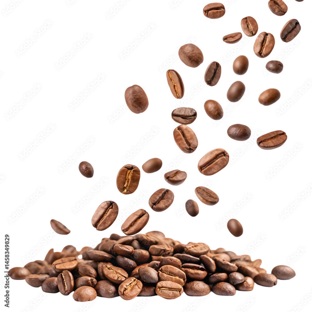 Roasted Coffee Beans Falling: High-Quality Image on transparent background Roasted Coffee Beans Falling: High-Quality Image on transparent background
