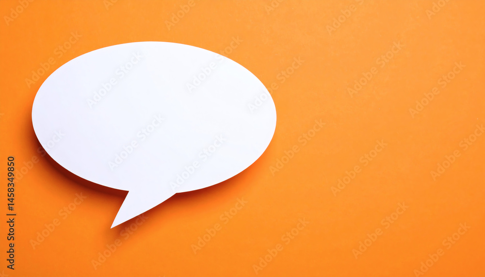 Blank speech bubble on orange background from top view with ample space for customizable text and creative designs Blank speech bubble on orange background from top view with ample space for customizable text and creative designs