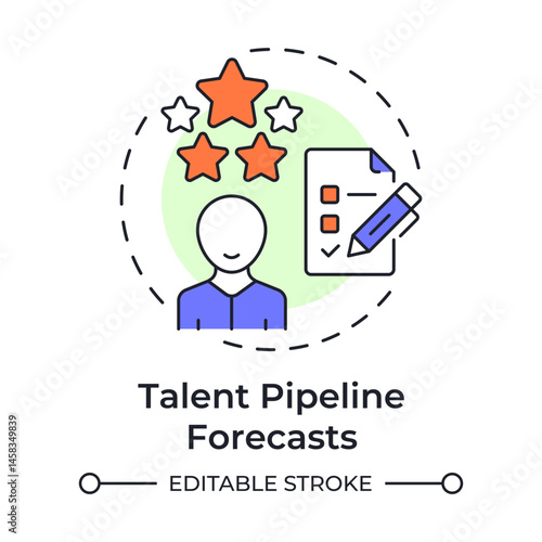 Talent pipeline forecasts multi color concept icon. Predicting company staff needs. Workforce insight. Round shape line illustration. Abstract idea. Graphic design. Easy to use blog post