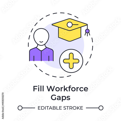 Filling workforce gaps multi color concept icon. Targeted recruitment for company development. Hiring forecasting. Round shape line illustration. Abstract idea. Graphic design. Easy to use blog post