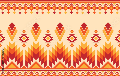 Native american pattern. Design for Embroidery, Indigenous, ethnic, fabric, abstract, red, yellow, orange.