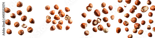 Wallpaper Mural A collection of hazelnuts scattered on a white background. long_title:A vibrant and appetizing assortment of whole and shelled hazelnuts arranged in Torontodigital.ca