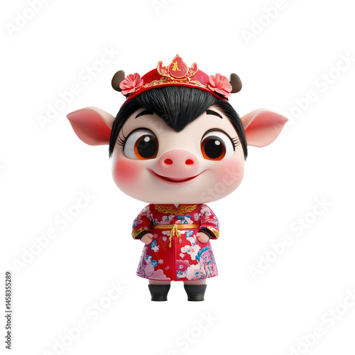 Obraz na płótnie Adorable Cartoon Piglet in Traditional Chinese Clothing for Lunar New Year w salonie