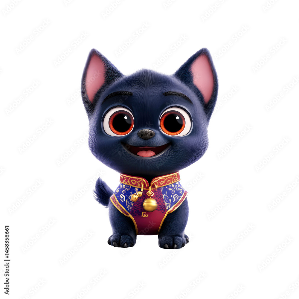 Adorable Animated Puppy in Traditional Chinese Clothing