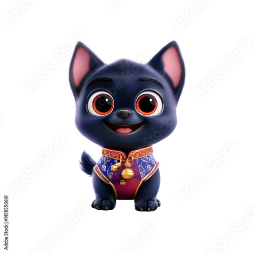 Obraz na płótnie Adorable Animated Puppy in Traditional Chinese Clothing w salonie