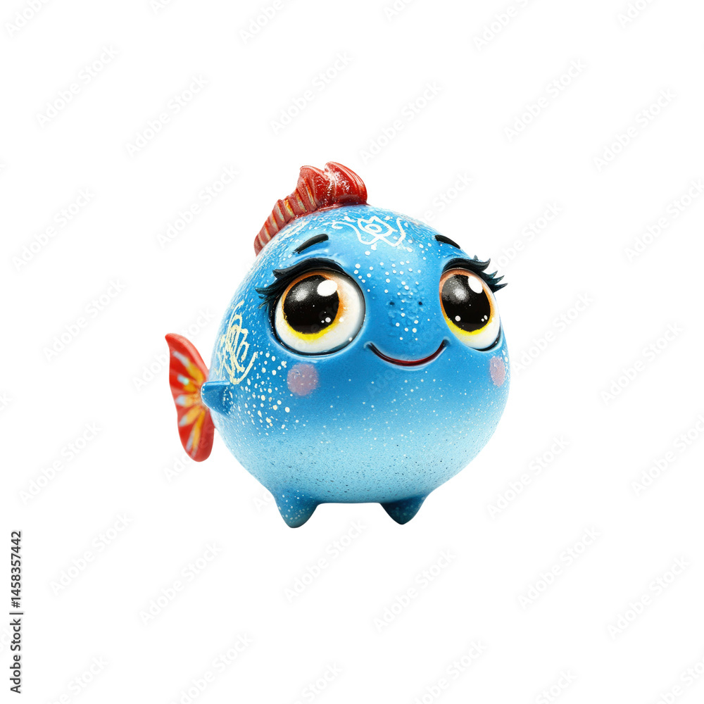 Adorable Cartoon Fish Figurine, Cute Blue Fish Toy with Big Eyes, Whimsical Aquatic Creature