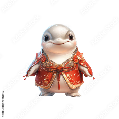 Obraz na płótnie Adorable Cartoon Dolphin in Traditional Chinese Clothing w salonie