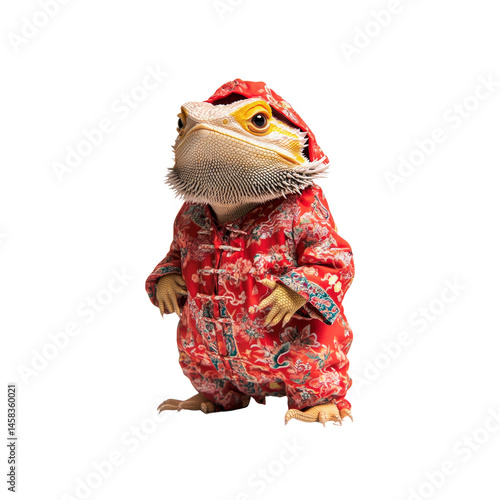 Obraz na płótnie Bearded Dragon in Traditional Chinese Clothing for Lunar New Year w salonie