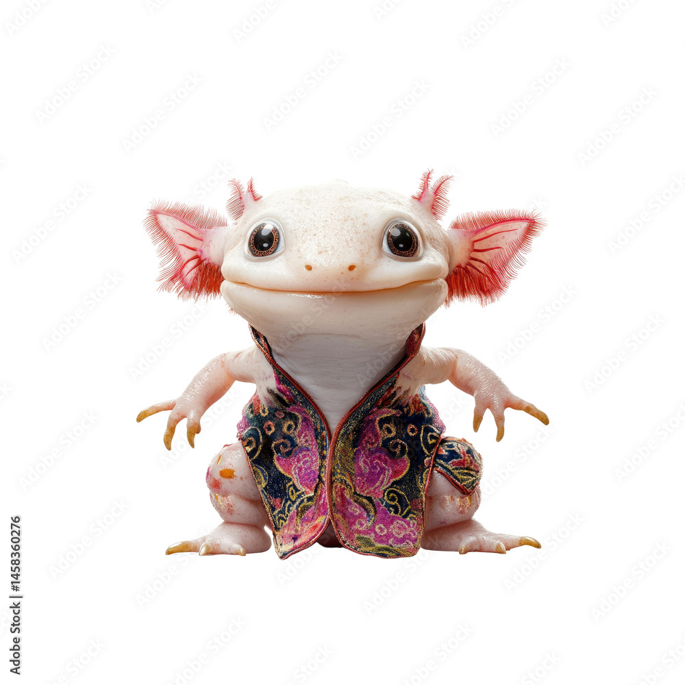 Adorable Axolotl in Festive Kimono Quirky Amphibian Fashion