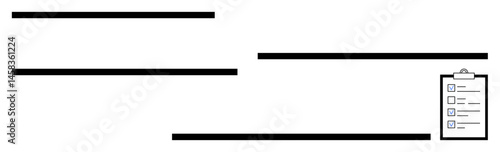 Minimal horizontal lines with a small clipboard checklist icon on the right side. Ideal for organization, planning, productivity, minimalism, focus, process structure, and simple landing page