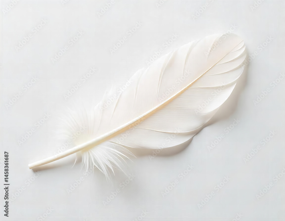 Obraz premium Soft White Feather on a Minimal Background