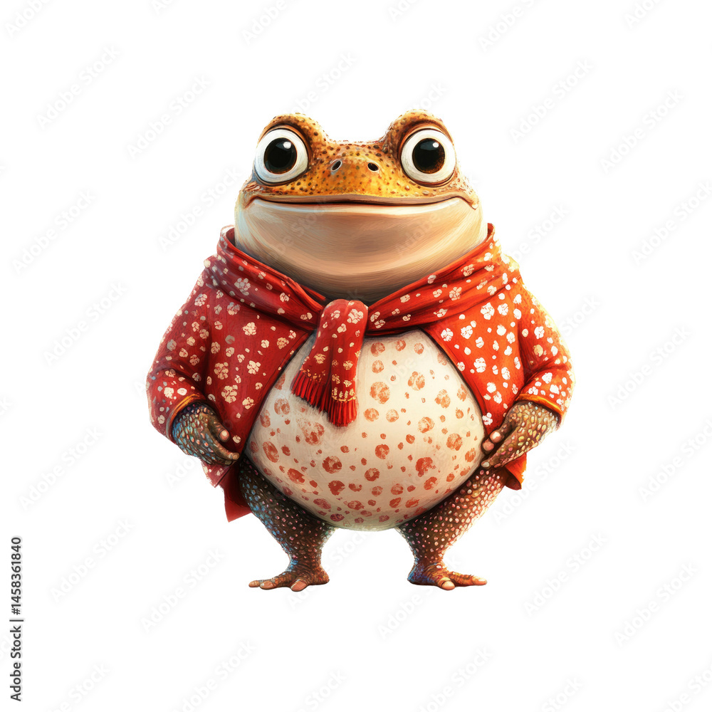 Charming Cartoon Toad in Festive Red Cardigan and Scarf