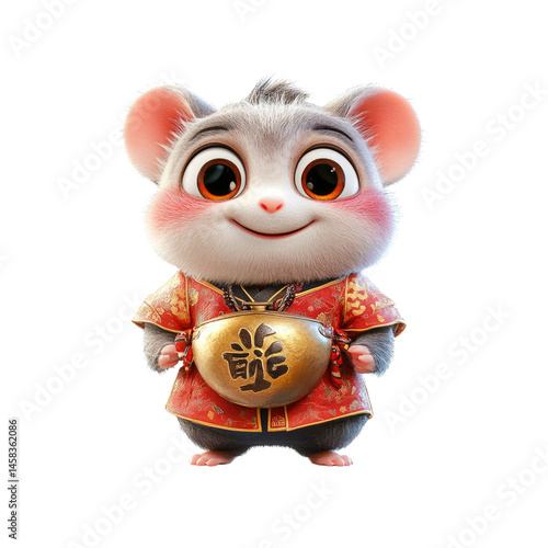 Obraz na płótnie Adorable 3D Render of a Chinese Hamster in Traditional Clothing Holding a Bowl with Chinese w salonie