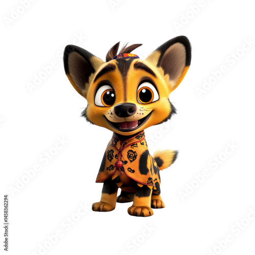Obraz na płótnie Adorable Animated Hyena Pup in Traditional Clothing w salonie