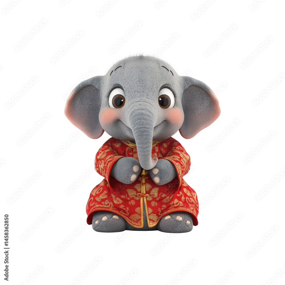 Adorable Baby Elephant in Traditional Chinese Clothing