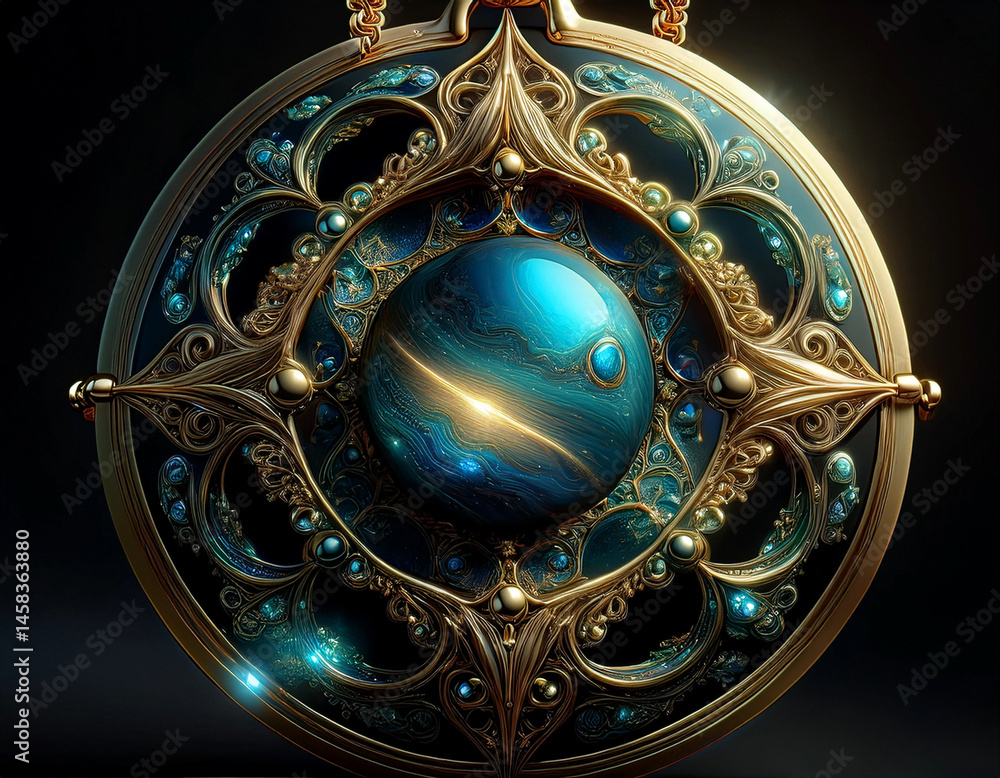 Fototapeta premium Mysterious Galaxy Planet Pendant design - 신비로운 팬던트, 은하계 행성 팬던트 디자인