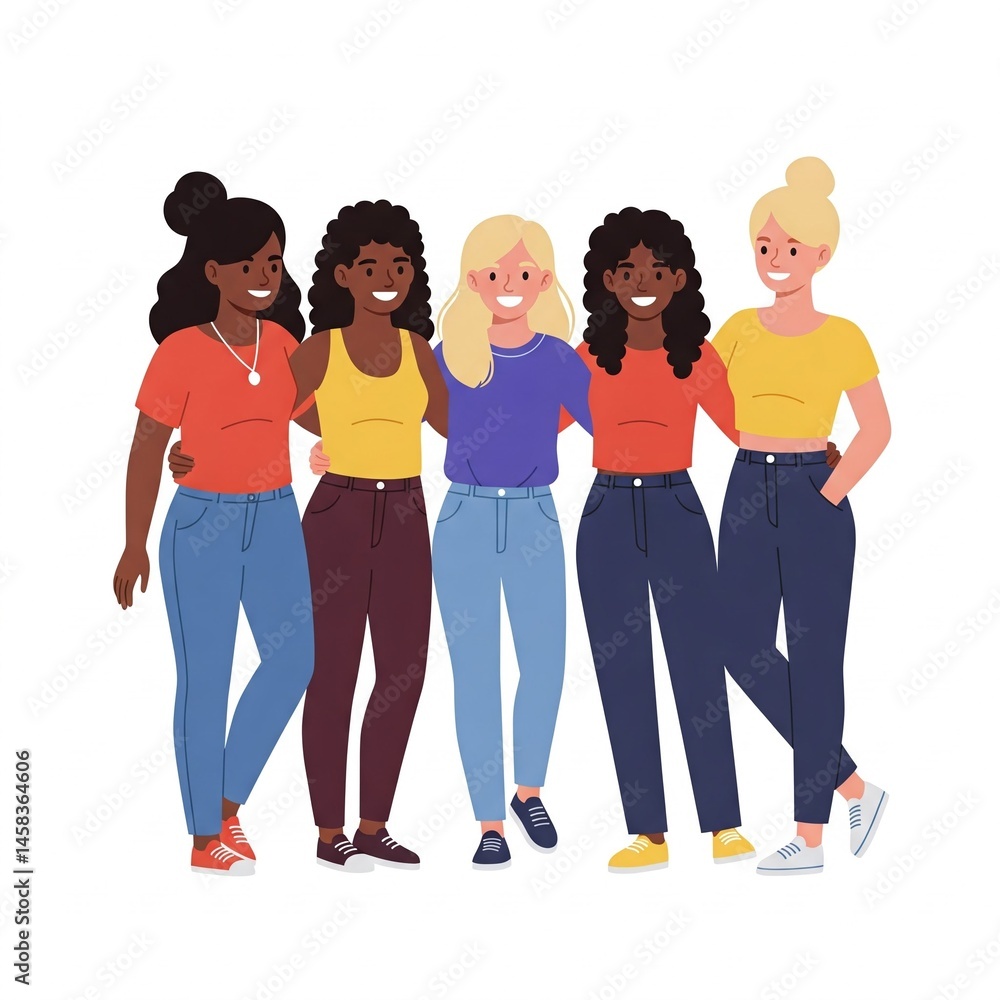 Obraz premium flat,vector,image,diverse,young,woman,together,women,day,concept,celebration,group,female,feminine,empowerment,social,community,unity,friendship,interaction,collaboration,modern,colorful,isolated,mini