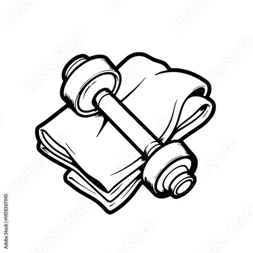 Fitness center icon with dumbbell and towel, minimal line art
