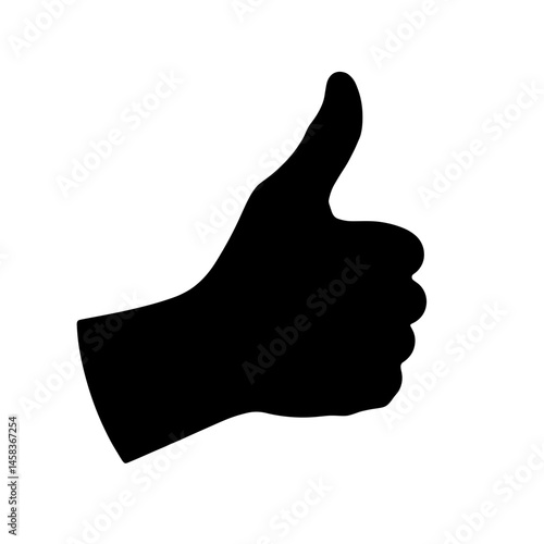 Thumbs up silhouette on white background, positive feedback concept