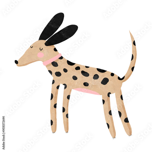 Vector Illustration Of Happy Brown Dog With Black Spots. Funny Doggy Taking A Nap. Lovely Hand Drawn Nursery Art with Sweet Puppy On A White Background. Kids Room Decoration. Print For Dog Lover. 