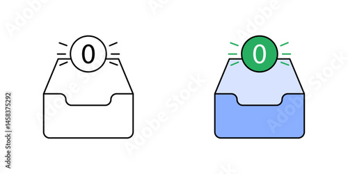 Clean email inbox icon with zero messages, symbolizing empty inbox and digital decluttering, in outline and color styles.