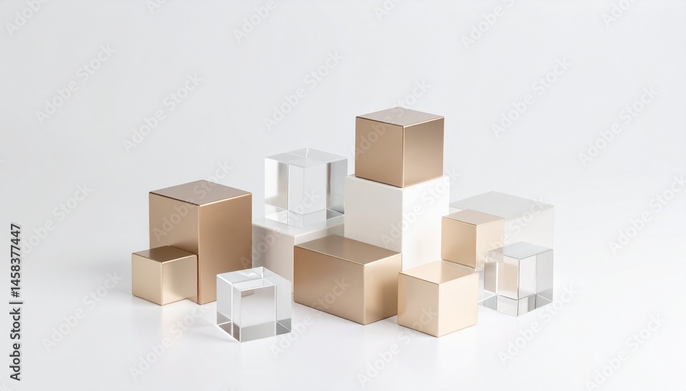 Fototapeta premium Elegant Gold and Clear Cubes Abstract Product Display Background