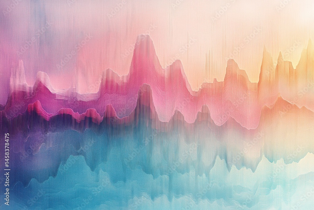 Obraz premium Celestial Symphony: An abstract depiction of a mountain range unfolds in a mesmerizing watercolor style, with hues that evoke the serenity of dawn and dusk. 