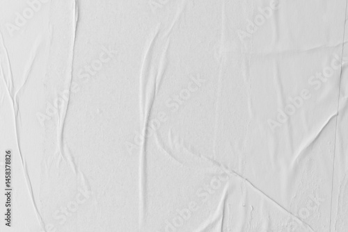 white paper wrinkled poster template ,blank glued creased paper sheet mockup.white poster mockup on wall. empty paper mockup..