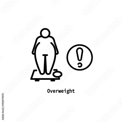 Overweight icon, obese problem, big weight, fat body man, unhealthy figure, thin line symbol - editable stroke vector illustration
